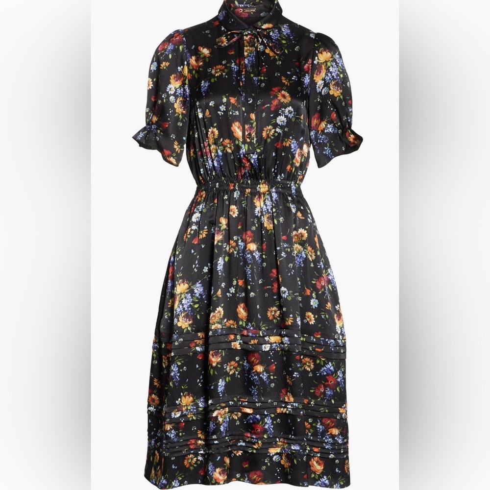 Adam Lippes Floral Print Hammered Silk Dress, size 12